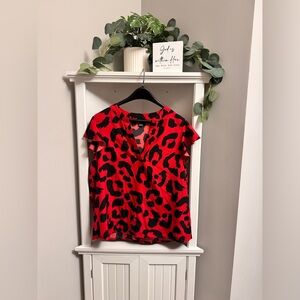 SHEIN Red and Black Leopard Print Blouse